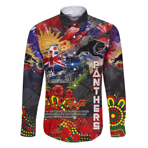 Personalised Australia Rugby Panthers ANZAC Family Matching Off The Shoulder Long Sleeve Dress and Hawaiian Shirt Penrith Scratch Style