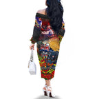 Personalised Australia Rugby Panthers ANZAC Family Matching Off The Shoulder Long Sleeve Dress and Hawaiian Shirt Penrith Scratch Style