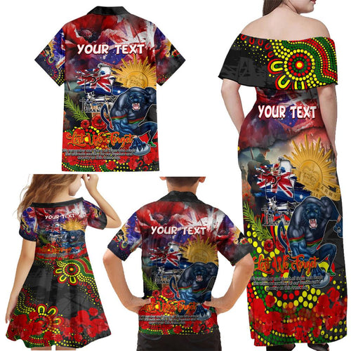 Personalised Australia Rugby Panthers ANZAC Family Matching Off Shoulder Maxi Dress and Hawaiian Shirt Penrith Scratch Style