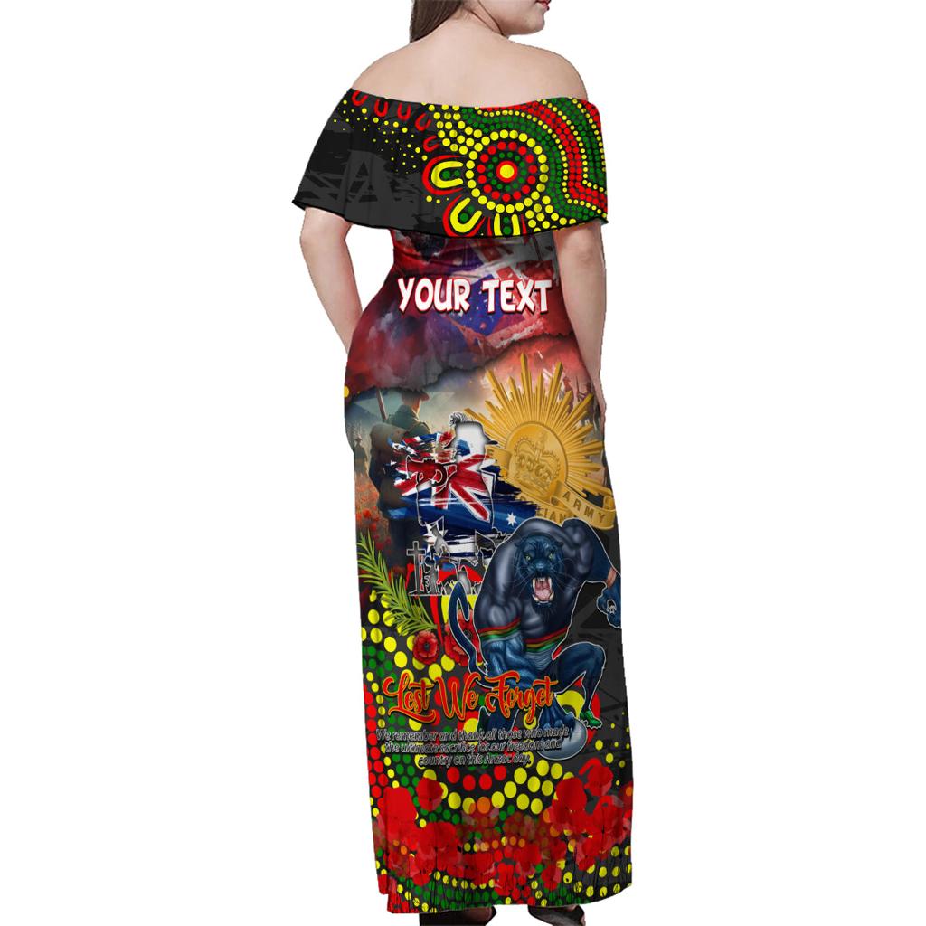 Personalised Australia Rugby Panthers ANZAC Family Matching Off Shoulder Maxi Dress and Hawaiian Shirt Penrith Scratch Style