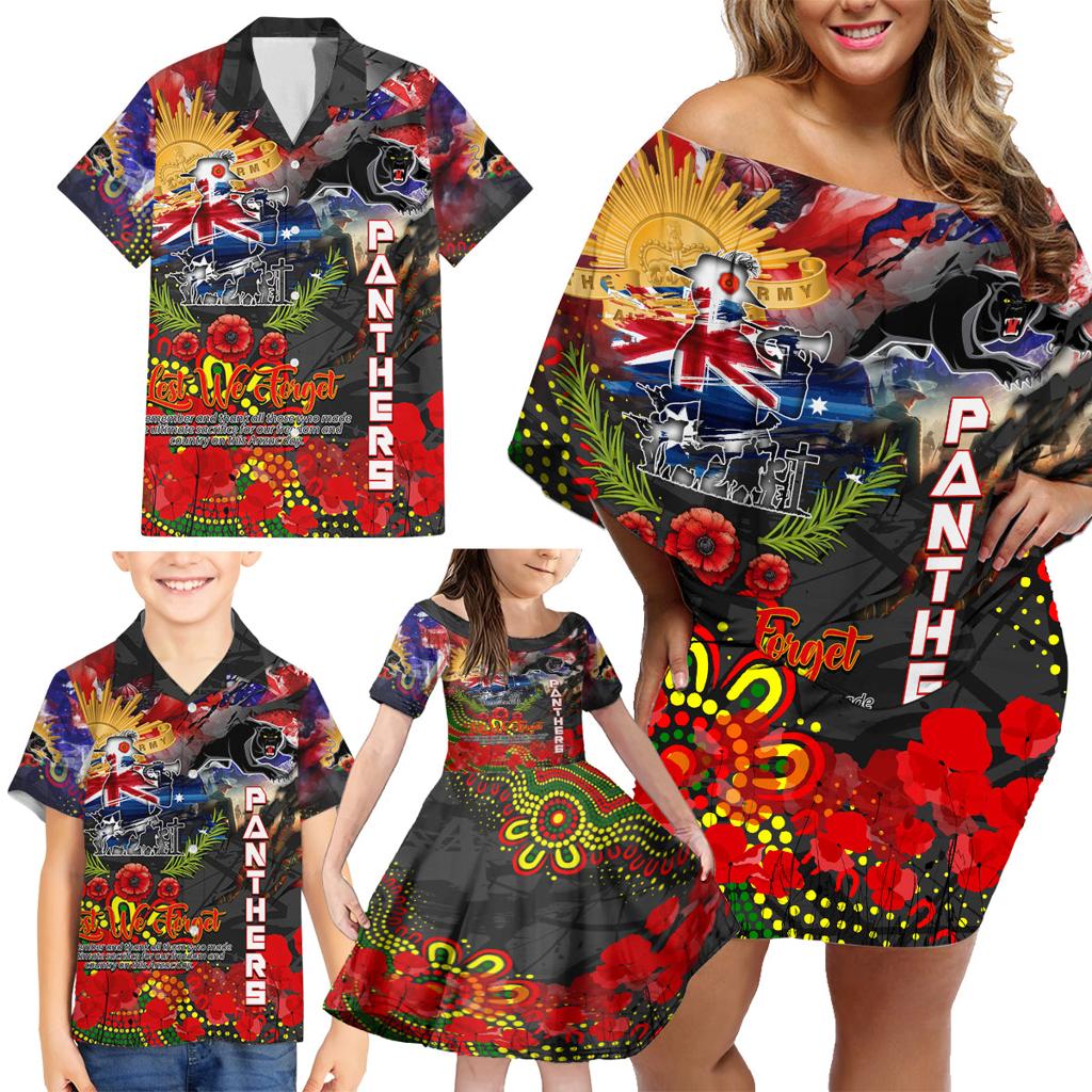 Personalised Australia Rugby Panthers ANZAC Family Matching Off Shoulder Short Dress and Hawaiian Shirt Penrith Scratch Style
