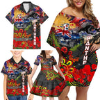 Personalised Australia Rugby Panthers ANZAC Family Matching Off Shoulder Short Dress and Hawaiian Shirt Penrith Scratch Style