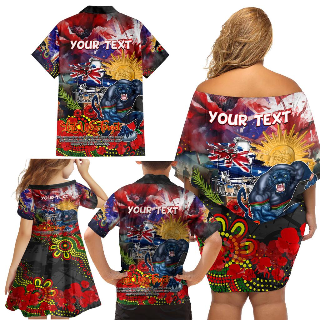 Personalised Australia Rugby Panthers ANZAC Family Matching Off Shoulder Short Dress and Hawaiian Shirt Penrith Scratch Style