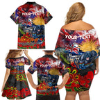 Personalised Australia Rugby Panthers ANZAC Family Matching Off Shoulder Short Dress and Hawaiian Shirt Penrith Scratch Style