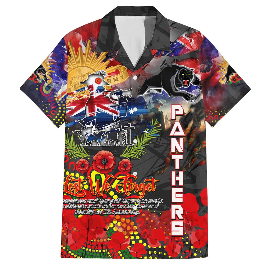 Personalised Australia Rugby Panthers ANZAC Family Matching Off Shoulder Short Dress and Hawaiian Shirt Penrith Scratch Style