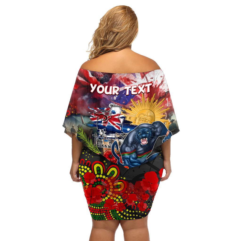 Personalised Australia Rugby Panthers ANZAC Family Matching Off Shoulder Short Dress and Hawaiian Shirt Penrith Scratch Style