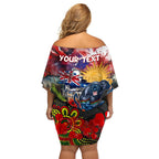 Personalised Australia Rugby Panthers ANZAC Family Matching Off Shoulder Short Dress and Hawaiian Shirt Penrith Scratch Style