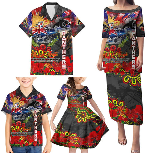 Personalised Australia Rugby Panthers ANZAC Family Matching Puletasi and Hawaiian Shirt Penrith Scratch Style