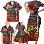 Personalised Australia Rugby Panthers ANZAC Family Matching Short Sleeve Bodycon Dress and Hawaiian Shirt Penrith Scratch Style
