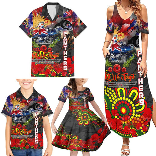 Personalised Australia Rugby Panthers ANZAC Family Matching Summer Maxi Dress and Hawaiian Shirt Penrith Scratch Style