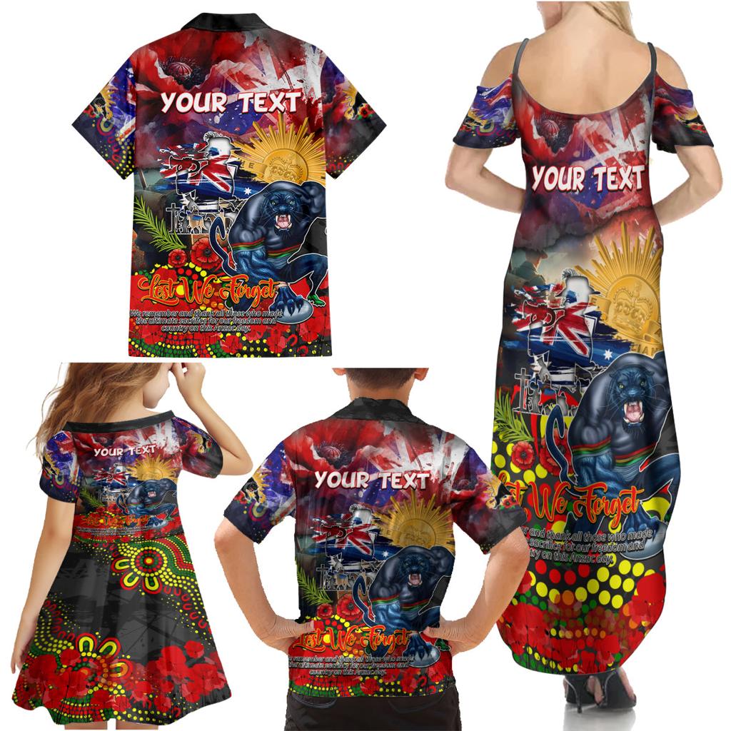 Personalised Australia Rugby Panthers ANZAC Family Matching Summer Maxi Dress and Hawaiian Shirt Penrith Scratch Style