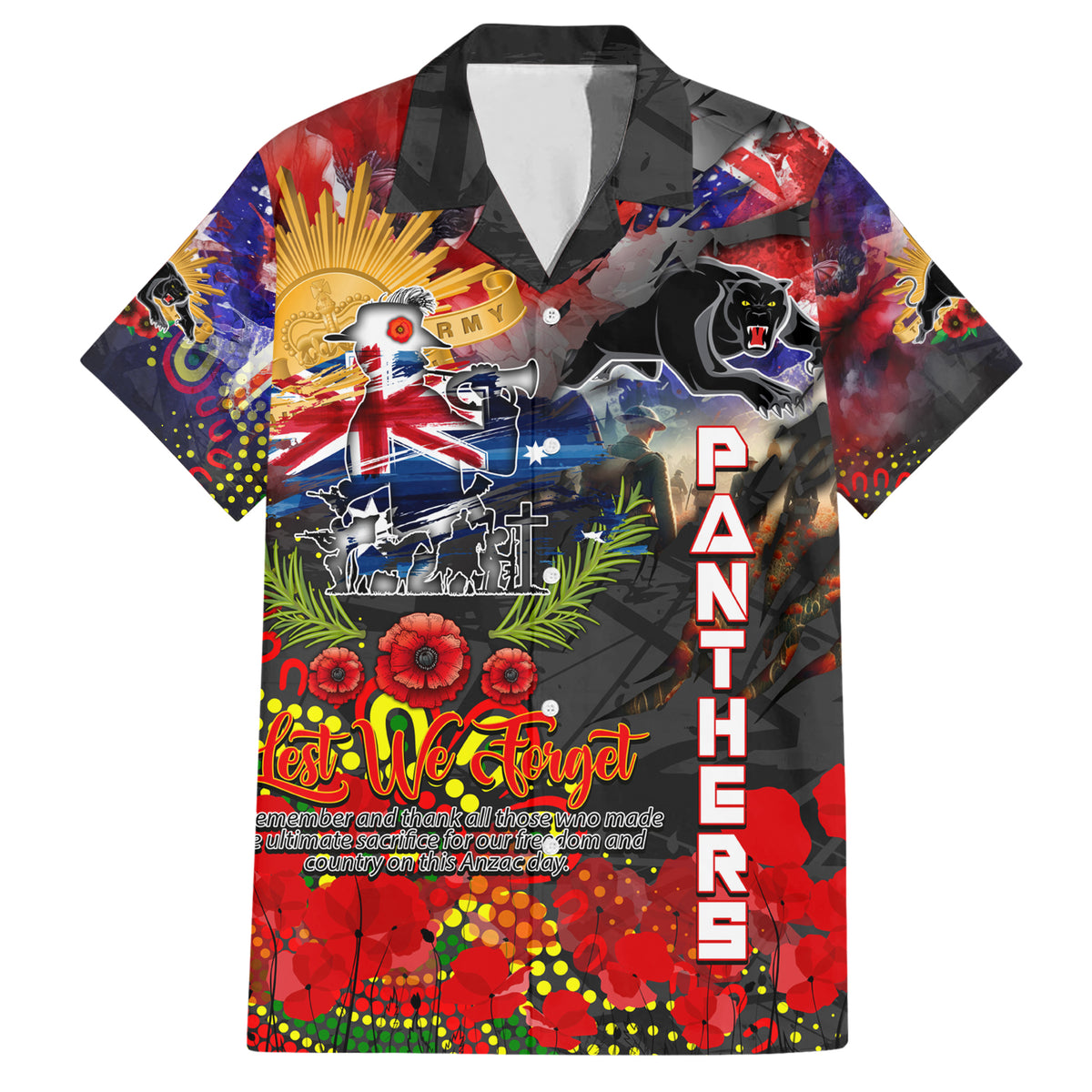 Personalised Australia Rugby Panthers ANZAC Hawaiian Shirt Penrith Scratch Style