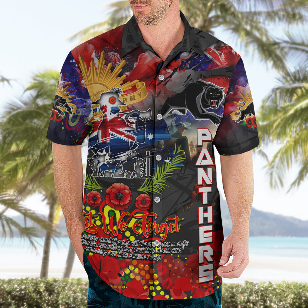 Personalised Australia Rugby Panthers ANZAC Hawaiian Shirt Penrith Scratch Style