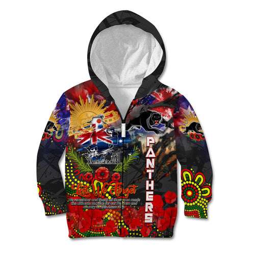 Personalised Australia Rugby Panthers ANZAC Kid Hoodie Penrith Scratch Style