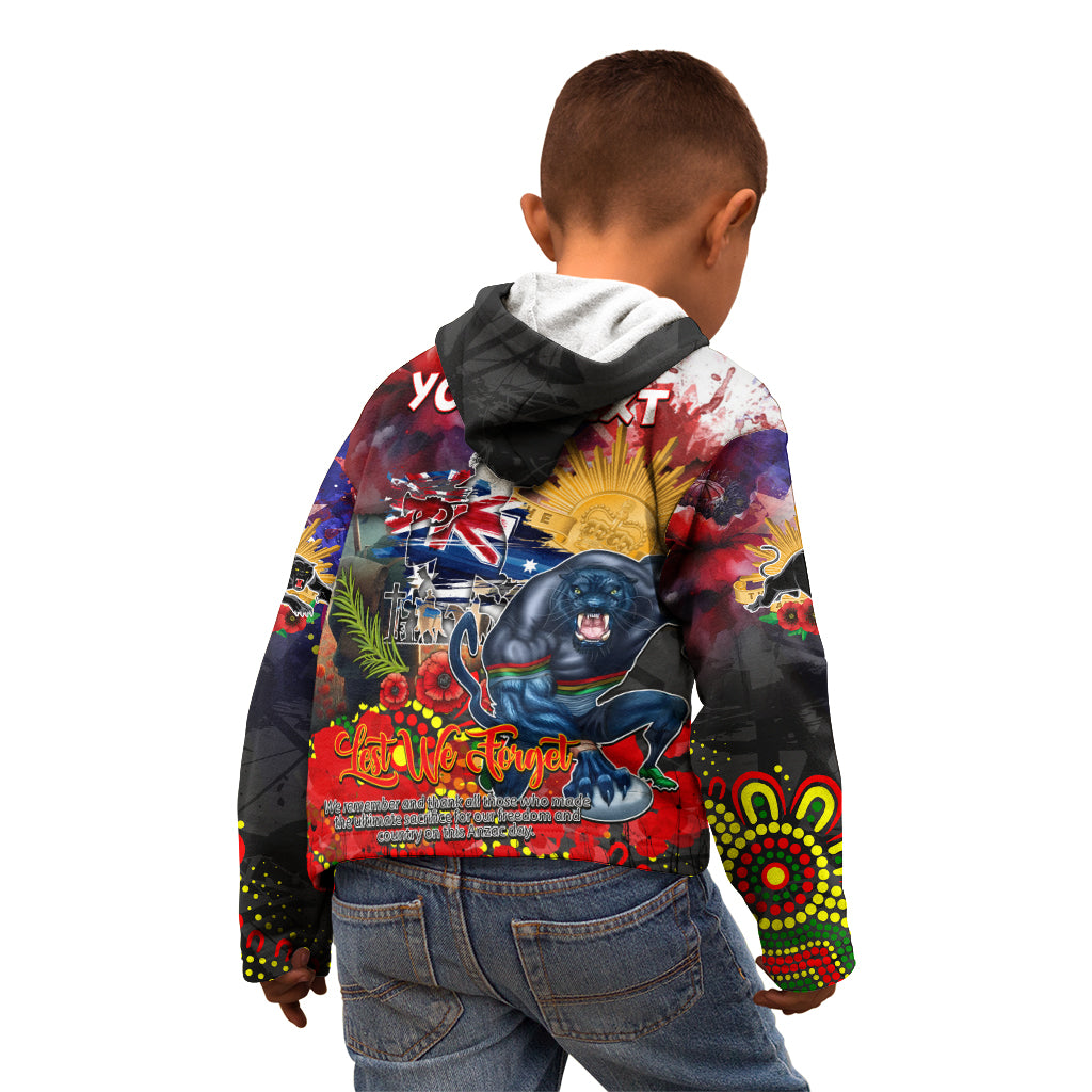 Personalised Australia Rugby Panthers ANZAC Kid Hoodie Penrith Scratch Style