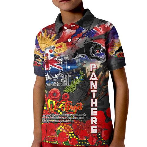 Personalised Australia Rugby Panthers ANZAC Kid Polo Shirt Penrith Scratch Style