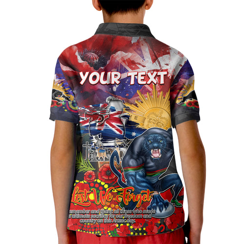 Personalised Australia Rugby Panthers ANZAC Kid Polo Shirt Penrith Scratch Style