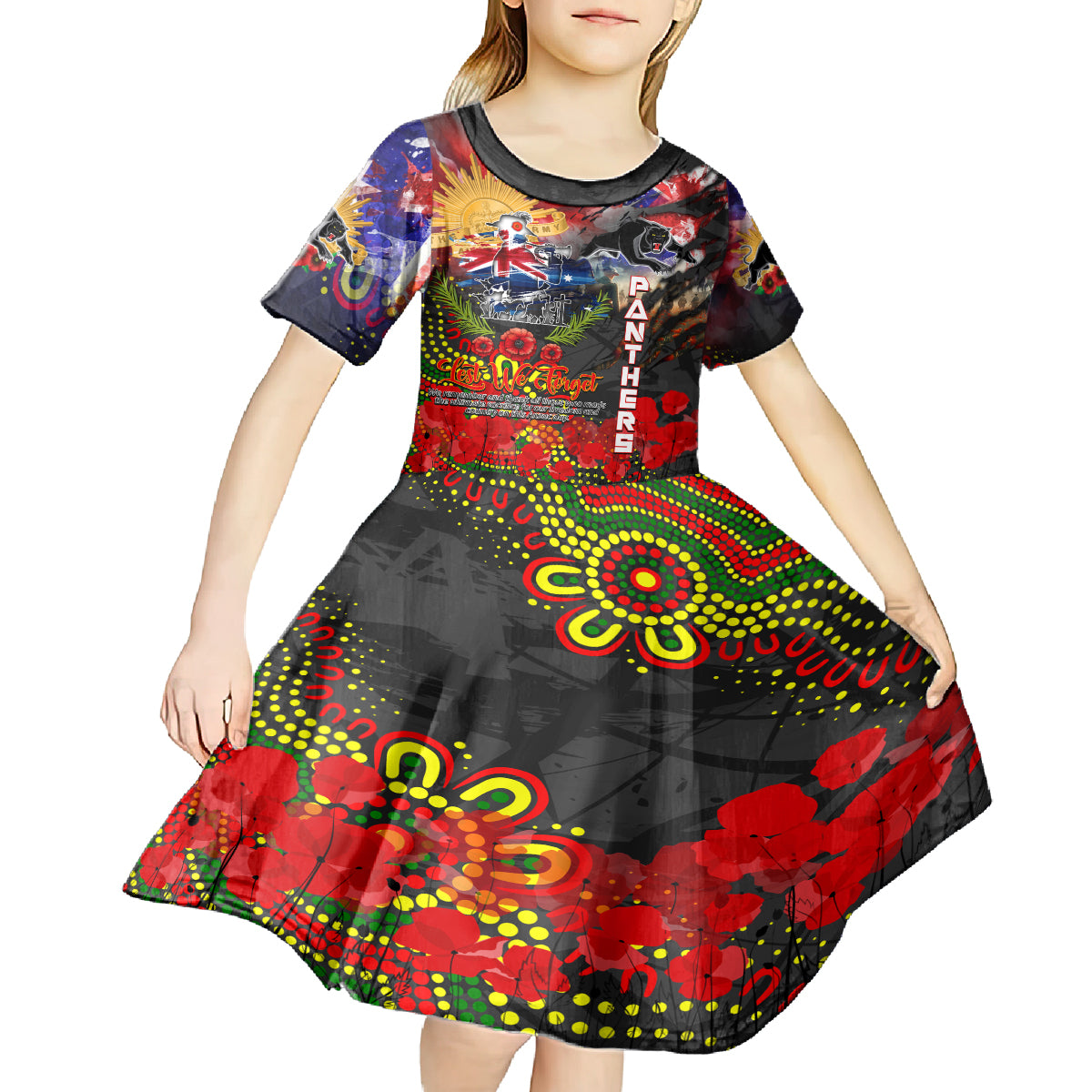 Personalised Australia Rugby Panthers ANZAC Kid Short Sleeve Dress Penrith Scratch Style