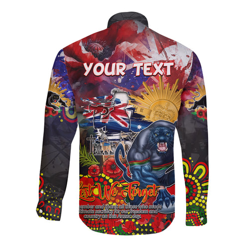 Personalised Australia Rugby Panthers ANZAC Long Sleeve Button Shirt Penrith Scratch Style