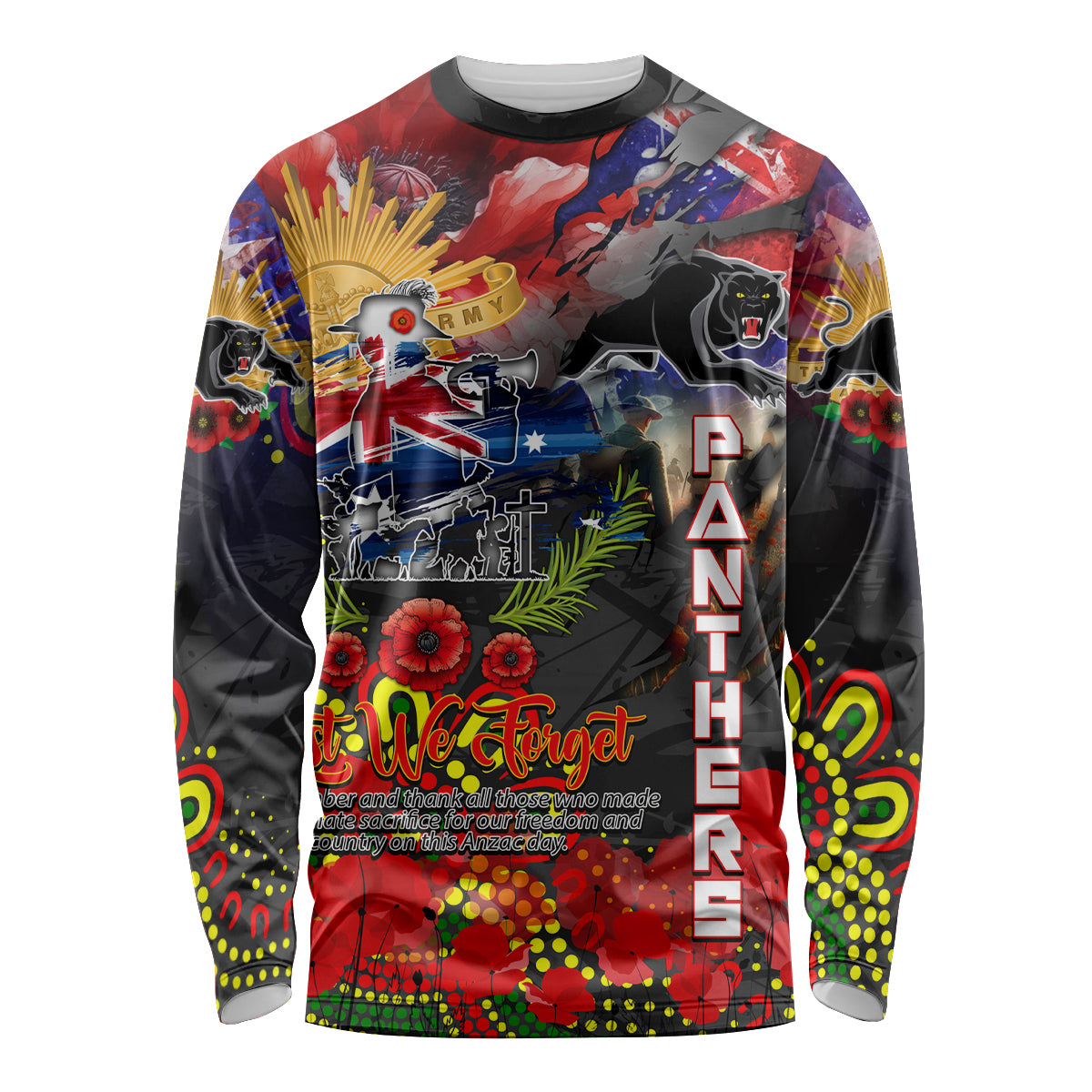 Personalised Australia Rugby Panthers ANZAC Long Sleeve Shirt Penrith Scratch Style
