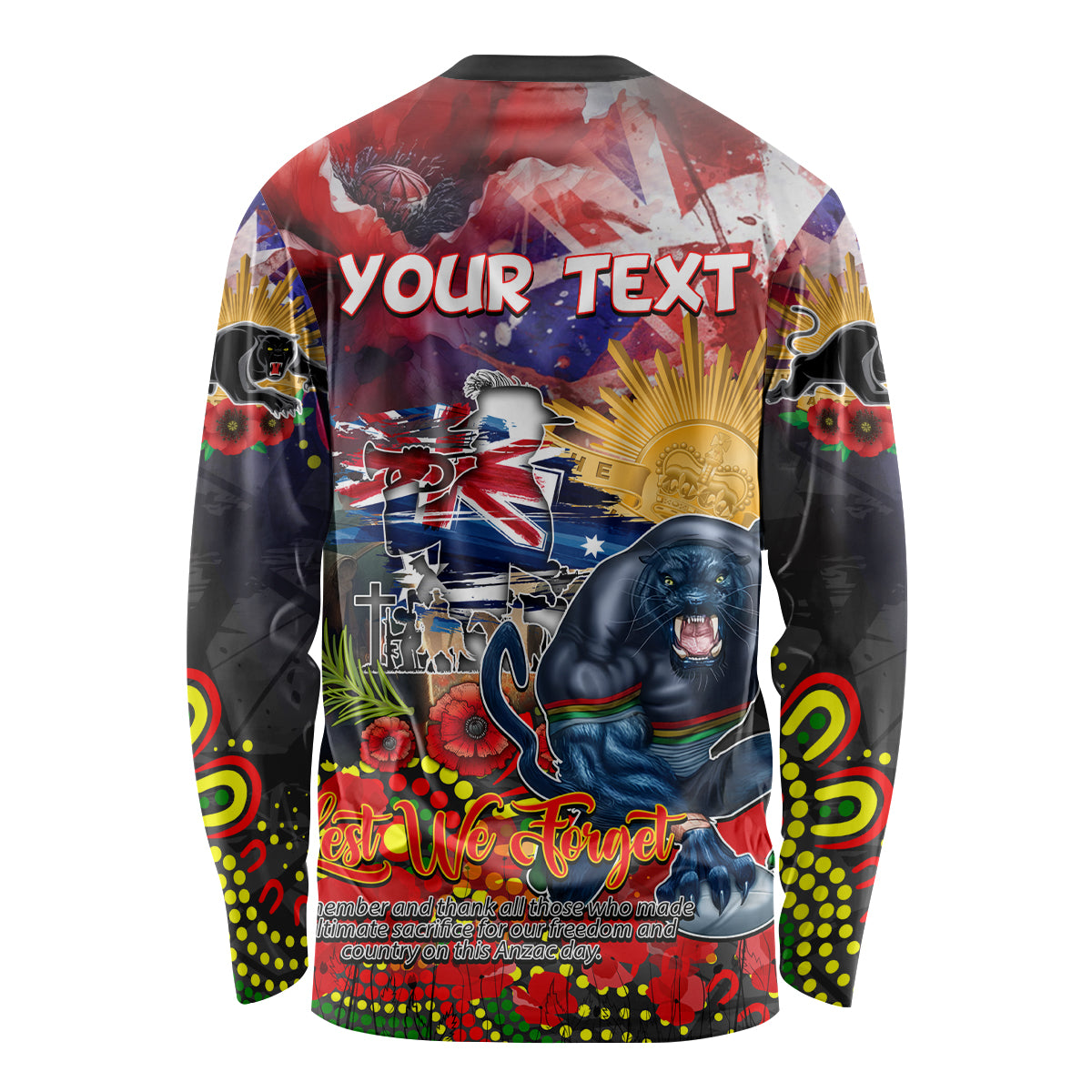 Personalised Australia Rugby Panthers ANZAC Long Sleeve Shirt Penrith Scratch Style