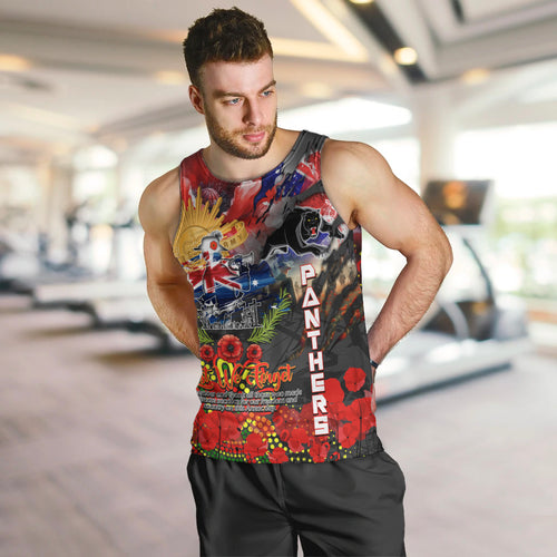 Personalised Australia Rugby Panthers ANZAC Men Tank Top Penrith Scratch Style