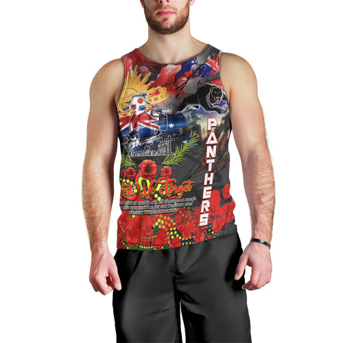Personalised Australia Rugby Panthers ANZAC Men Tank Top Penrith Scratch Style