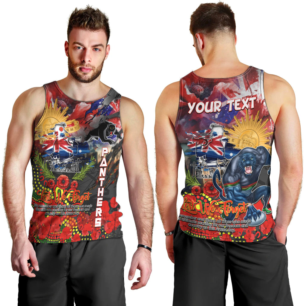 Personalised Australia Rugby Panthers ANZAC Men Tank Top Penrith Scratch Style