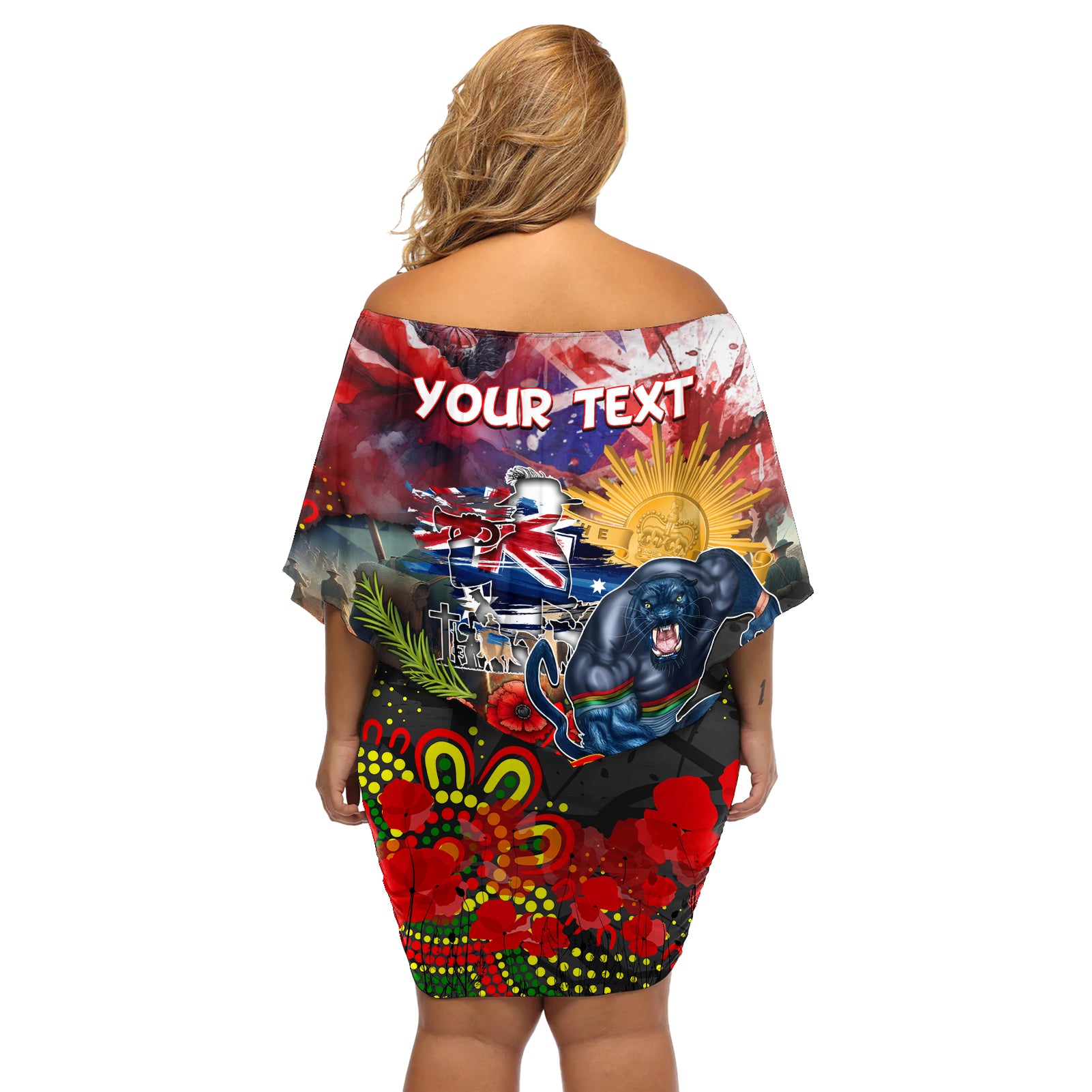 Personalised Australia Rugby Panthers ANZAC Off Shoulder Short Dress Penrith Scratch Style