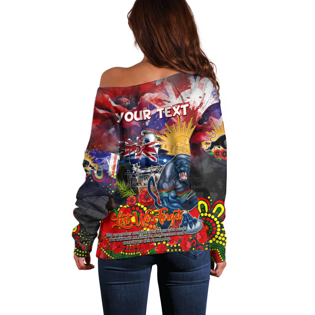 Personalised Australia Rugby Panthers ANZAC Off Shoulder Sweater Penrith Scratch Style