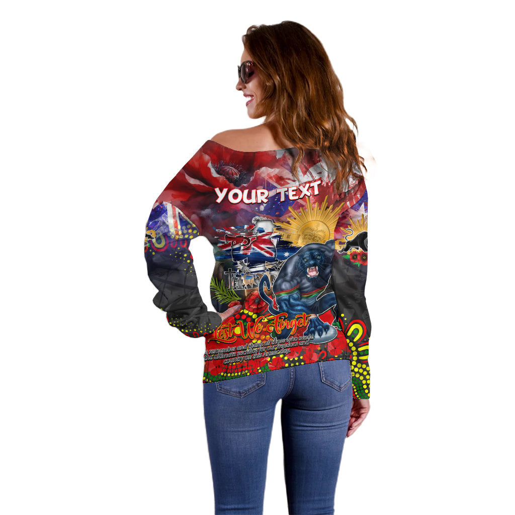 Personalised Australia Rugby Panthers ANZAC Off Shoulder Sweater Penrith Scratch Style