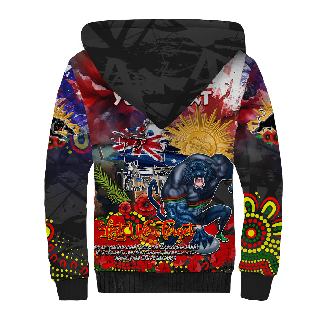 Personalised Australia Rugby Panthers ANZAC Sherpa Hoodie Penrith Scratch Style