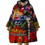 Personalised Australia Rugby Panthers ANZAC Wearable Blanket Hoodie Penrith Scratch Style