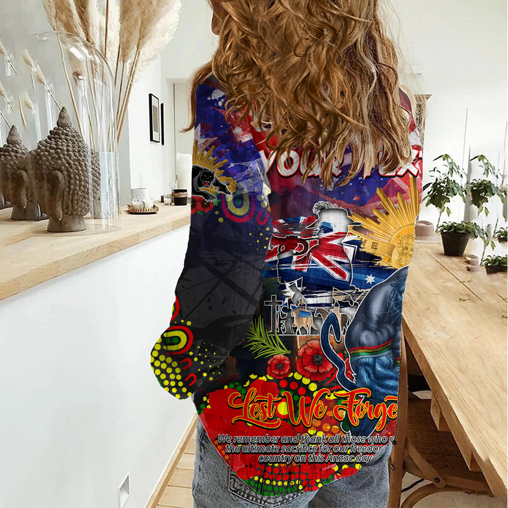 Personalised Australia Rugby Panthers ANZAC Women Casual Shirt Penrith Scratch Style