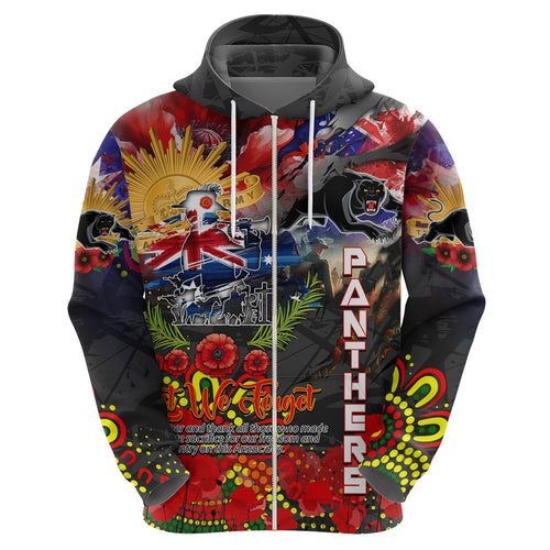 Personalised Australia Rugby Panthers ANZAC Zip Hoodie Penrith Scratch Style