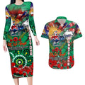 Personalised Australia Rugby Rabbitohs ANZAC Couples Matching Long Sleeve Bodycon Dress and Hawaiian Shirt South Sydney Scratch Style