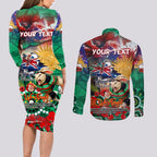Personalised Australia Rugby Rabbitohs ANZAC Couples Matching Long Sleeve Bodycon Dress and Long Sleeve Button Shirt South Sydney Scratch Style