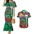 Personalised Australia Rugby Rabbitohs ANZAC Couples Matching Mermaid Dress and Hawaiian Shirt South Sydney Scratch Style