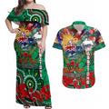 Personalised Australia Rugby Rabbitohs ANZAC Couples Matching Off Shoulder Maxi Dress and Hawaiian Shirt South Sydney Scratch Style