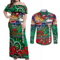 Personalised Australia Rugby Rabbitohs ANZAC Couples Matching Off Shoulder Maxi Dress and Long Sleeve Button Shirt South Sydney Scratch Style