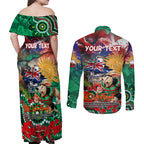 Personalised Australia Rugby Rabbitohs ANZAC Couples Matching Off Shoulder Maxi Dress and Long Sleeve Button Shirt South Sydney Scratch Style