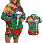 Personalised Australia Rugby Rabbitohs ANZAC Couples Matching Off Shoulder Short Dress and Hawaiian Shirt South Sydney Scratch Style