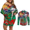 Personalised Australia Rugby Rabbitohs ANZAC Couples Matching Off Shoulder Short Dress and Long Sleeve Button Shirt South Sydney Scratch Style