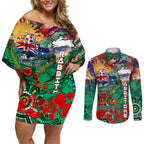 Personalised Australia Rugby Rabbitohs ANZAC Couples Matching Off Shoulder Short Dress and Long Sleeve Button Shirt South Sydney Scratch Style