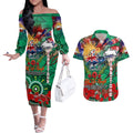 Personalised Australia Rugby Rabbitohs ANZAC Couples Matching Off The Shoulder Long Sleeve Dress and Hawaiian Shirt South Sydney Scratch Style