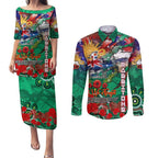 Personalised Australia Rugby Rabbitohs ANZAC Couples Matching Puletasi and Long Sleeve Button Shirt South Sydney Scratch Style