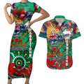 Personalised Australia Rugby Rabbitohs ANZAC Couples Matching Short Sleeve Bodycon Dress and Hawaiian Shirt South Sydney Scratch Style