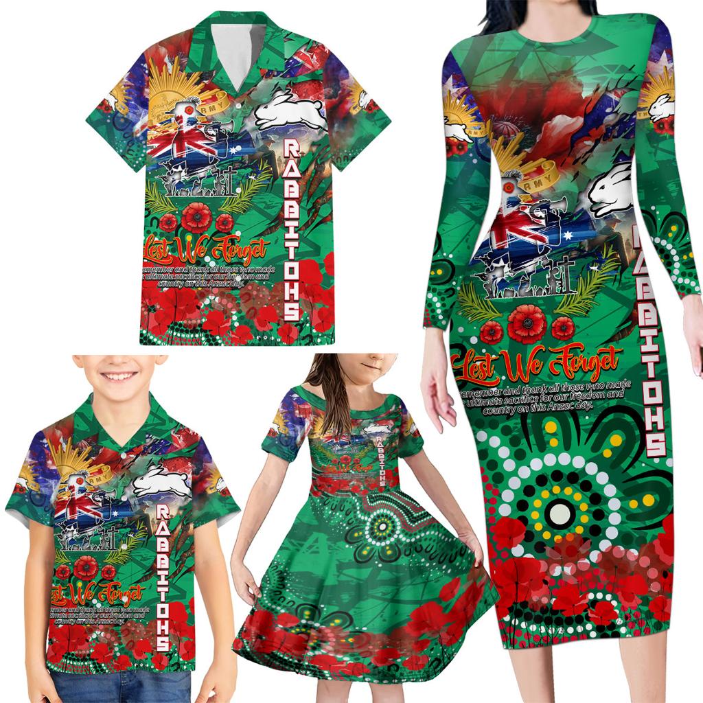Personalised Australia Rugby Rabbitohs ANZAC Family Matching Long Sleeve Bodycon Dress and Hawaiian Shirt South Sydney Scratch Style
