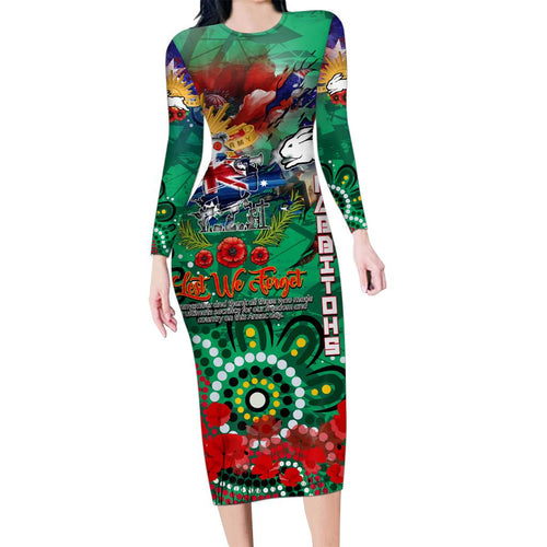 Personalised Australia Rugby Rabbitohs ANZAC Family Matching Long Sleeve Bodycon Dress and Hawaiian Shirt South Sydney Scratch Style