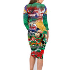 Personalised Australia Rugby Rabbitohs ANZAC Family Matching Long Sleeve Bodycon Dress and Hawaiian Shirt South Sydney Scratch Style